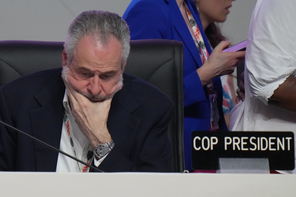 André Corrêa do Lago, COP30 president, sits before the start of a plenary session at the COP30 U.N. Climate Summit, Saturday, Nov. 22, 2025, in Belem, Brazil. (AP Photo/Fernando Llano)
Climate COP30