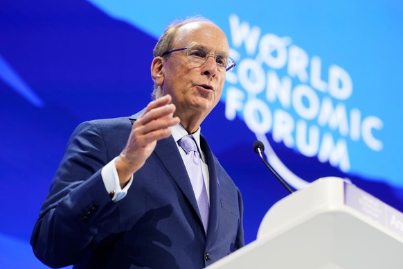 BlackRock CEO Larry Fink talks during the Annual Meeting of the World Economic Forum in Davos, Switzerland, Tuesday, Jan. 20, 2026. (AP Photo/Markus Schreiber)
Larry Fink