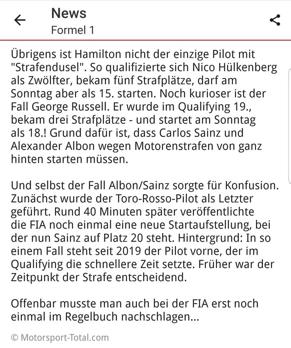 Räikkönen zeigt Hamilton den Stinkefinger – dieser wird für sein Manöver prompt bestraft
Update: Hamilton Starte Startet auf Platz 4, da Magnussen 5 Plätze Strafe kassiert hat und jetzt von der 9. Pos ...