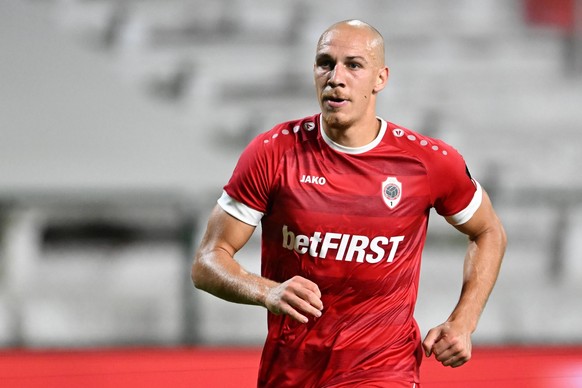 ANTWERP - Michael Frey of Royal Antwerp FC during the UEFA Conference League play-off match between Royal Antwerp FC and Istanbul Basaksehir at Bosuil stadium on August 25, 2022 in Antwerp, Belgium. A ...