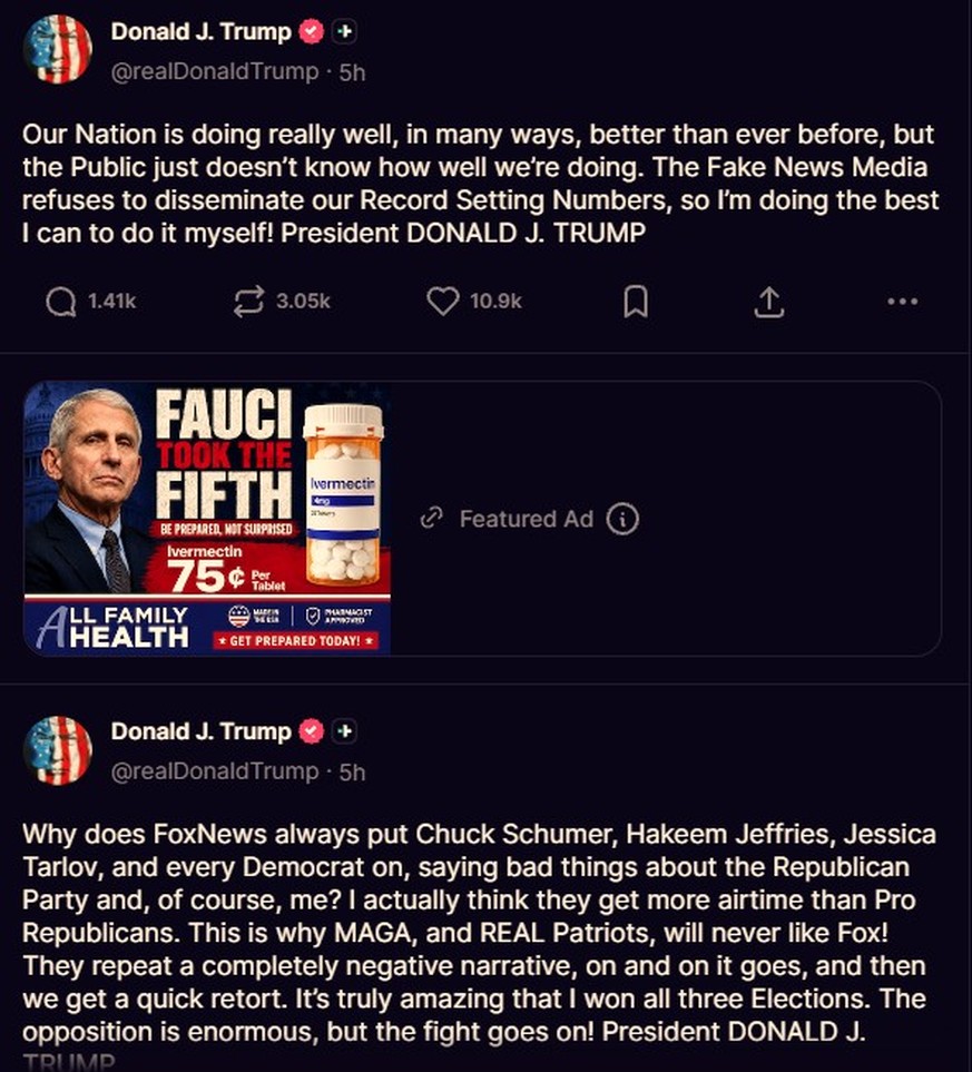 Kein Fake: Ivermectin-Werbung bei Trump.