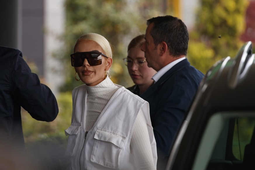 epa07560674 Albanian-Swiss rapper Loredana Zefi arrives for a press conference in Pristina, Kosovo, 10 May 2019. Zefi is accused to have cheated a Swiss couple by 700,000 Swiss francs (615,000 Euro).  ...