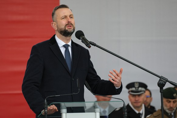 epa12500663 Polish Deputy Prime Minister and Minister of National Defense Wladyslaw Kosiniak-Kamysz speaks during a ceremonial assembly at Marshal Jozef Pilsudski Square in Warsaw, Poland, 03 November ...