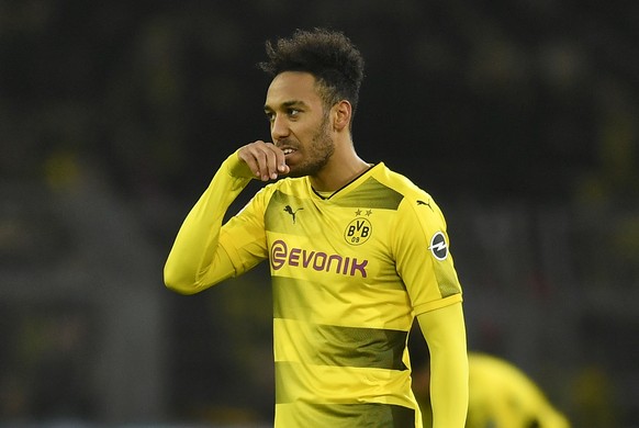 Dortmund&#039;s Pierre-Emerick Aubameyang reacts disappointed after the German Bundesliga soccer match between Borussia Dortmund and SC Freiburg in Dortmund, Germany, Saturday, Jan. 27, 2018. The matc ...