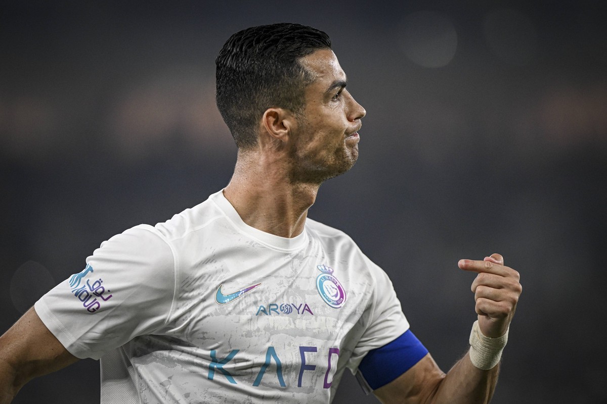 Cristiano Ronaldo of Al-Nassr celebrates after scoring a goal during the Roshn Saudi League 2023 - Al Ittihad v Al-Nassr at Prince Abdullah Al-Faisal Sports City in Jeddah, Saudi Arabia. Alexandre Net ...