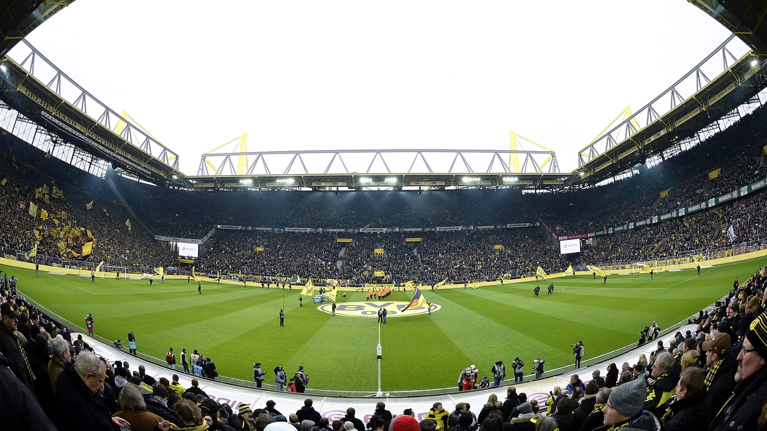 DORTMUND, GERMANY - JANUARY 25: A general view of Signal Iduna Park prior to the Bundesliga match between Borussia Dortmund and FC Augsburg at Signal Iduna Park on January 25, 2014 in Dortmund, German ...