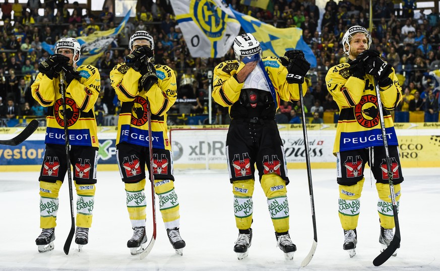 Enttäuschte Berner: Berger, Kreis, Kobasew und Randegger nach dem 1:3 in Davos.