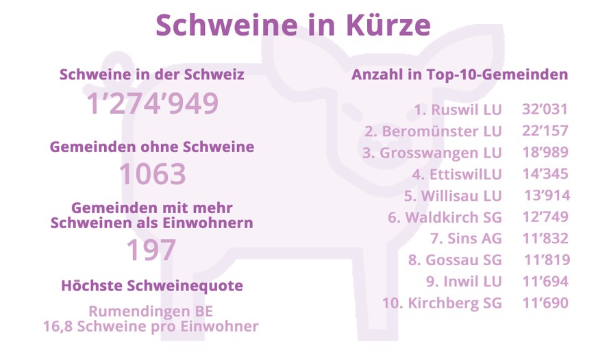 Nutztiere in der Schweiz Stand 2024 Verteilung pro Gemeinde Übersicht