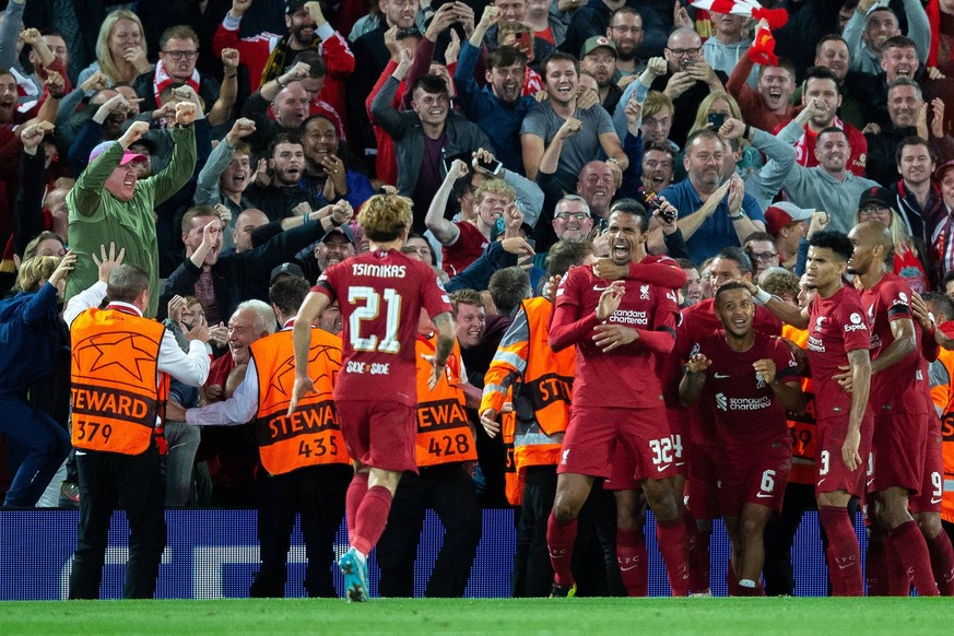 UEFA Champions League Liverpool v Ajax Joel Matip 32 of Liverpool scores to make it 2-1 during the UEFA Champions League match Liverpool vs Ajax at Anfield, Liverpool, United Kingdom, 13th September 2 ...