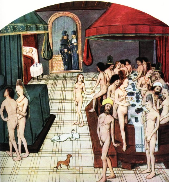 Szene in einem Badehaus aus dem 15. Jahrhundert.