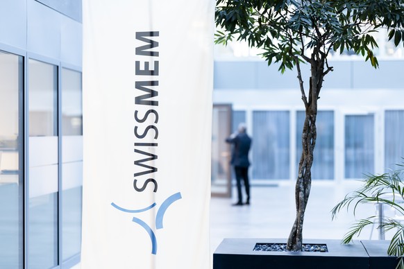 Ein Logo von Swissmem am Geschaeftssitz in Zuerich, aufgenommen anlaesslich der Jahresmedienkonferenz der Swissmem, am Montag, 2. Maerz 2026 in Zuerich. (KEYSTONE/Michael Buholzer)