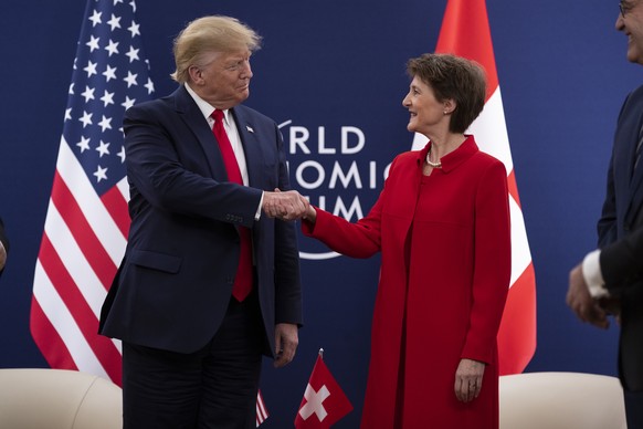 President Donald Trump meets with Swiss President Simonetta Sommaruga at the World Economic Forum, Tuesday, Jan. 21, 2020, in Davos, Switzerland. (AP Photo/ Evan Vucci)
Donald Trump,Simonetta Sommarug ...