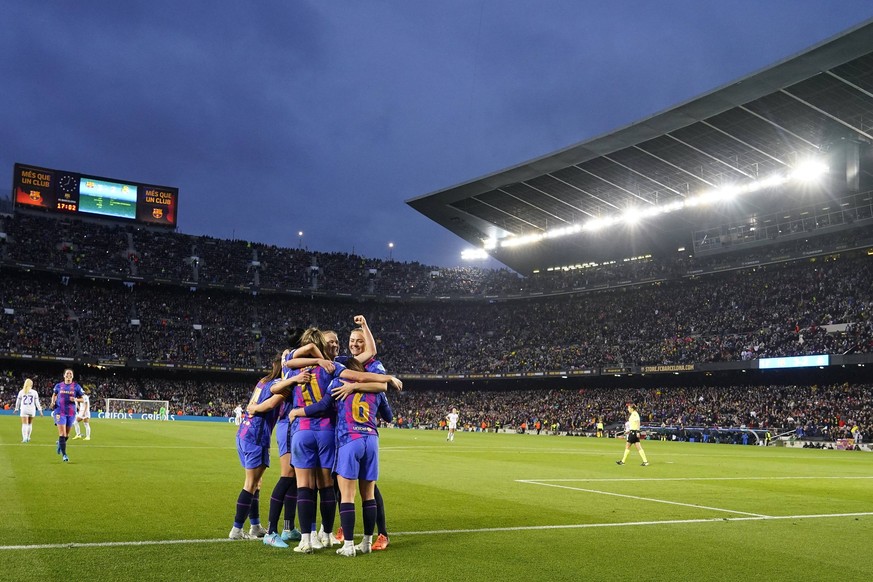 ESP: FC Barcelona, Barca v Real Madrid. UEFA Womens Champions League Alexia Putellas of FC Barcelona celebrates with his teammates after scoring goal during the UEFA Womens Champions League match betw ...