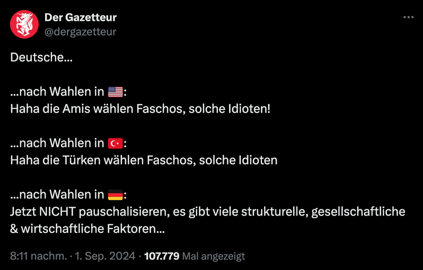 Tweet zu Rechtsrutsch in Deutschland