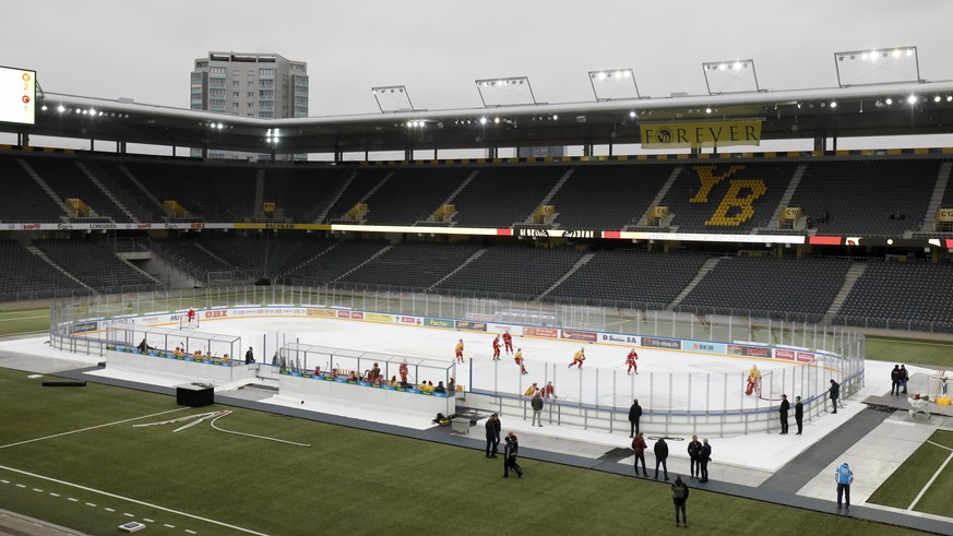 Die Spieler der SCL Tigers waehrend einem Training im Stade de Suisse, am Dienstag, 1. Januar 2019, in Bern. Am 2. Januar 2019 findet das Spiel SCL Tigers - SC Bern im Stade de Suisse statt. (KEYSTONE ...