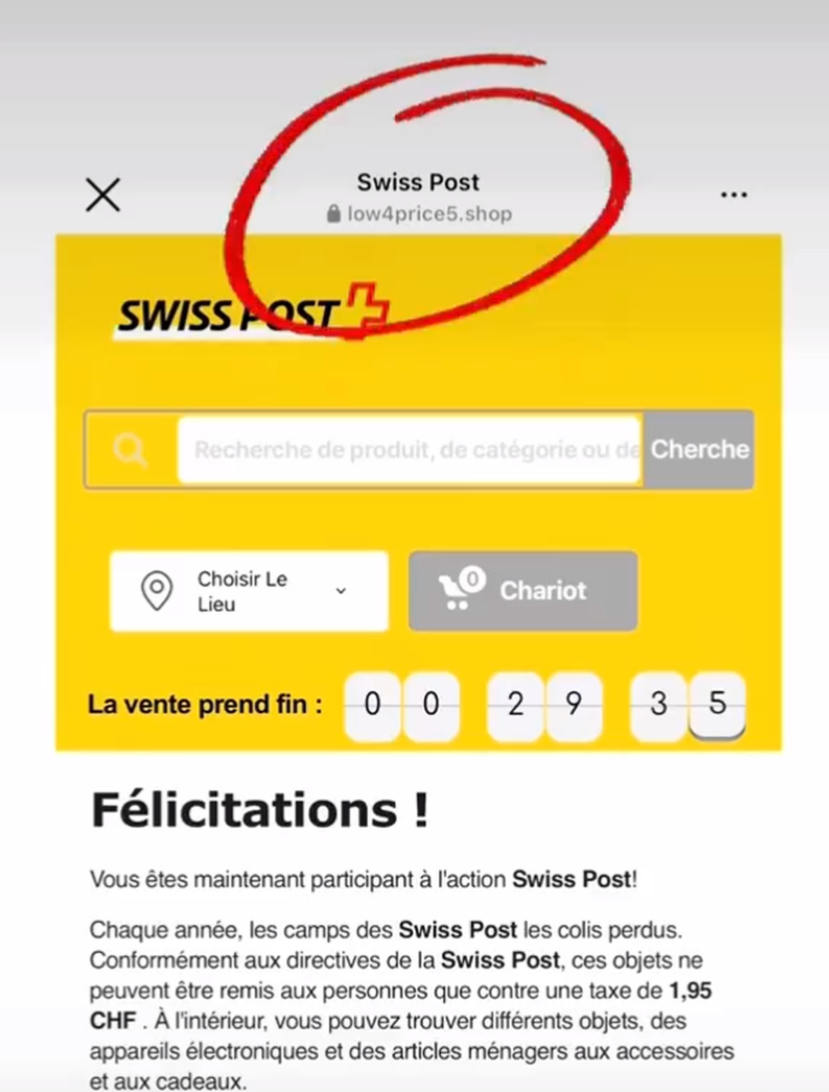 Arnaque à la Poste suisse.