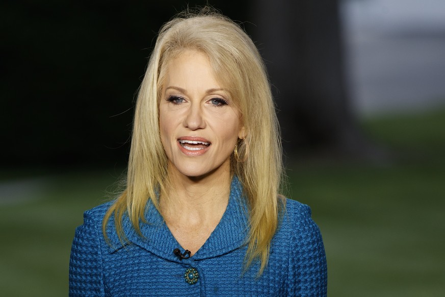 FILE - In this Wednesday, May 10, 2017 file photo, Kellyanne Conway, senior adviser to President Donald Trump, speaks during an interview outside the White House, in Washington. Conway has told suppor ...