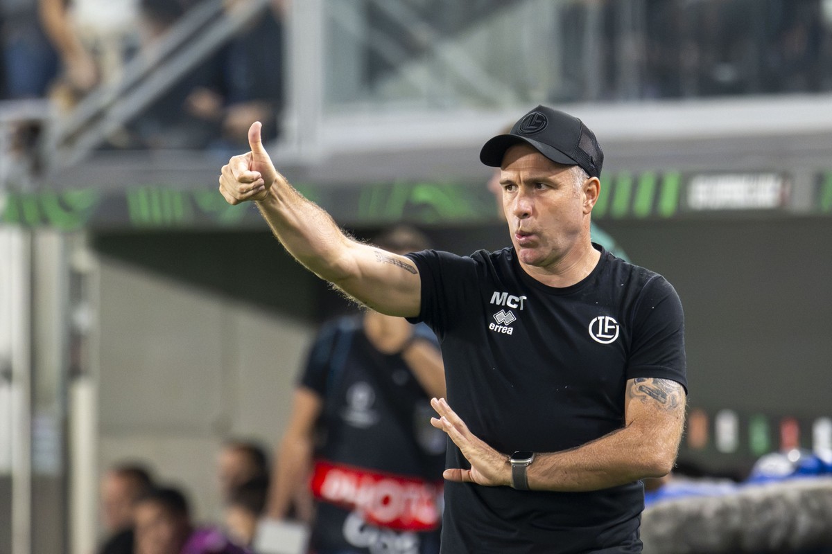 Trainer Mattia Croci Torti(FC Lugano), during the UEFA Conference League football match between FC Lugano and FK Crvena Zvezda on Thursday 15 October 2026 at the AIL Arena in Lugano..(KEYSTONE/Ti-Pres ...
