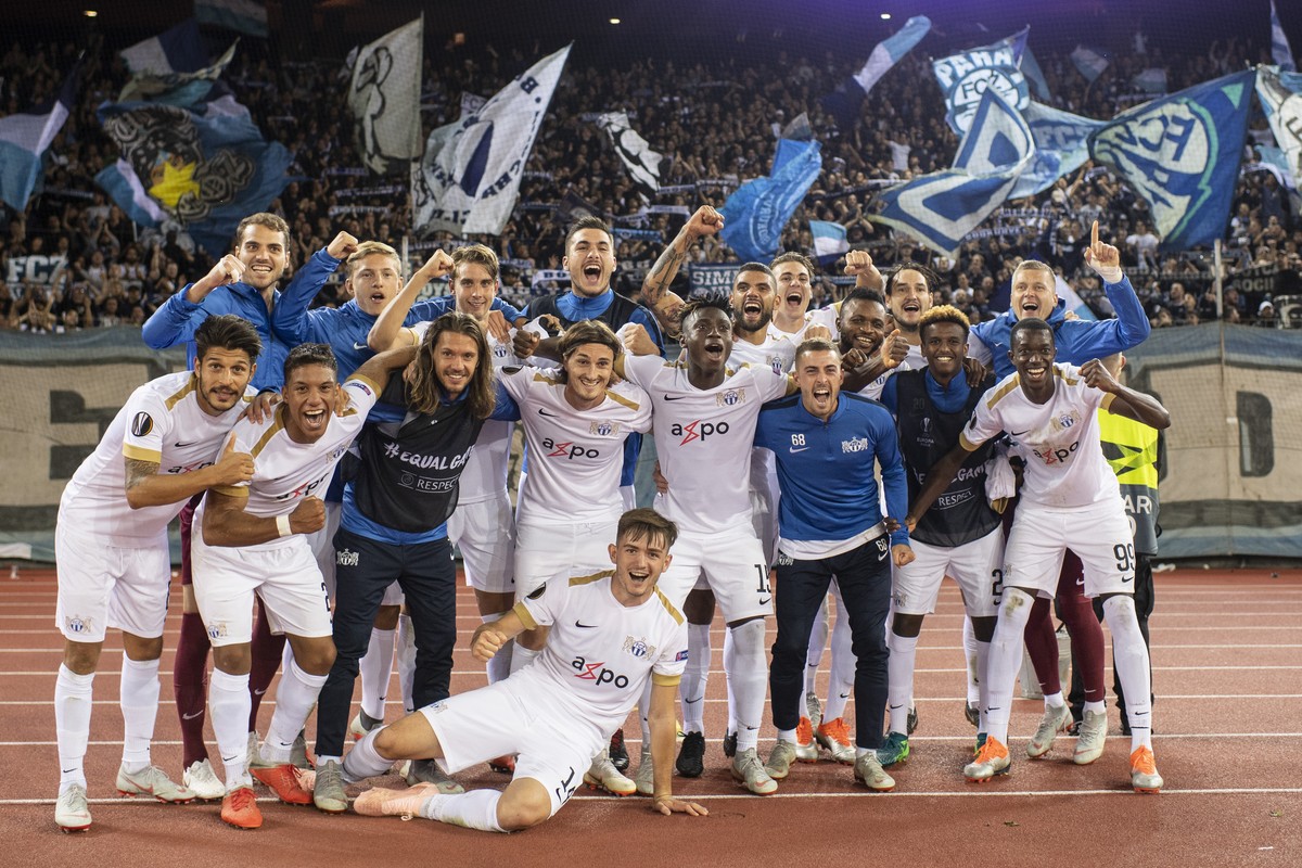 Zurich's Team react after the UEFA Europe League 2018/2019 group A soccer match between Switzerland's FC Zurich and Bulgaria's PFC Ludogorets Razgrad at the Letzigrund stadium in Zurich ...