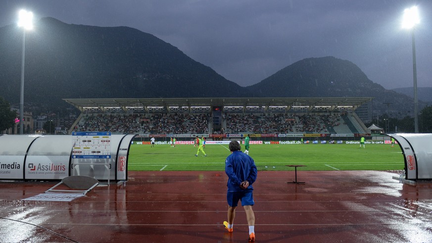 The Super League soccer match FC Lugano against FC St. Gallen is suspended after havy rainfall, at the Cornaredo stadium in Lugano, Saturday, July 29, 2017. (KEYSTONE/Ti-Press/Davide Agosta)