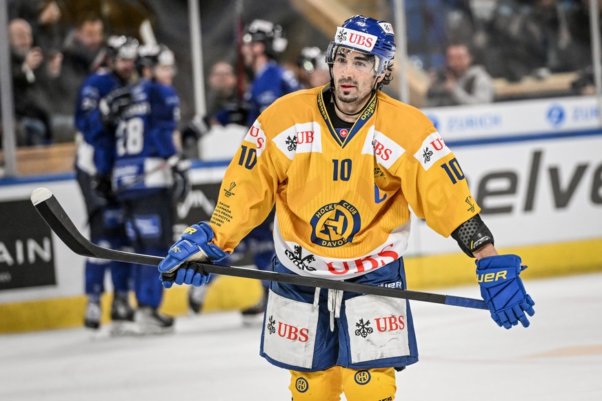 Davos&#039; Andres Ambuhl reacts after get 3-0 during the game between Switzerland&#039;s HC Ambri-Piotta and HC Davos, at the 94th Spengler Cup ice hockey tournament in Davos, Switzerland, Friday, De ...