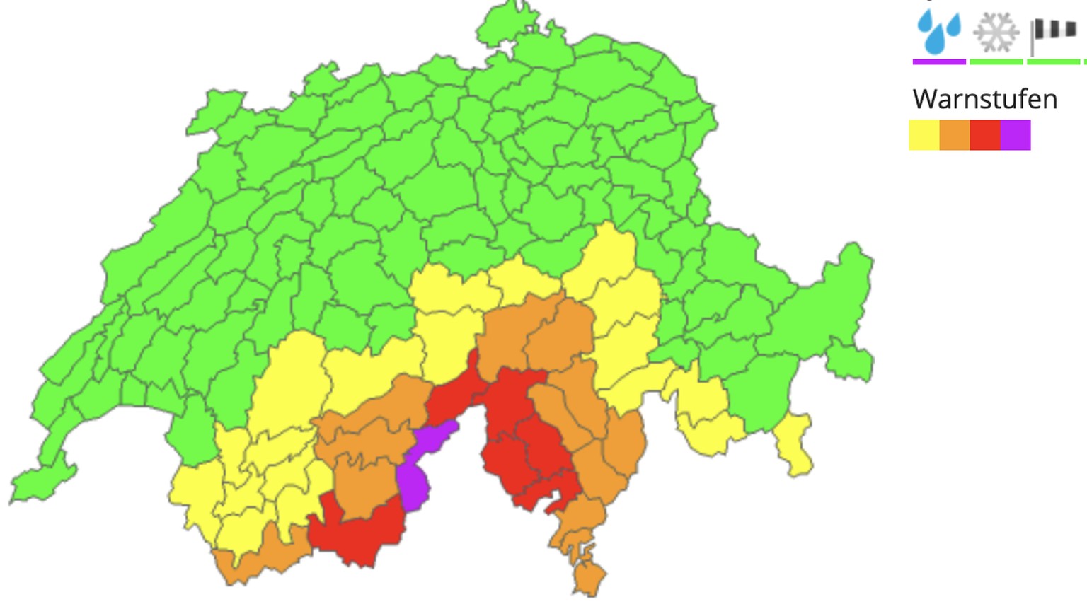 Wetter Schweiz: Unwetterwarnungen vor allem im Süden der Schweiz, viel Regen erwartet.