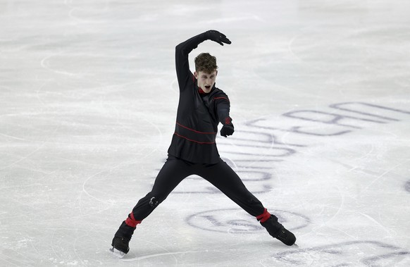 Lukas Britschgi of Switzerland performs during men's free skating at the ISU European Figure Skating Championships in Espoo, Finland, Friday, Jan. 27, 2023. (Antti H'm'l'inen/Lehtikuva via AP)