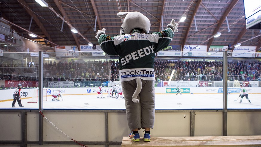 Maskottchen &quot;Speedy&quot; vom EHC Olten waehrend dem Swiss Ice Hockey Cup 1/8 Final zwischen dem EHC Olten und dem EHC Biel-Bienne am Sonntag, 22. Oktober 2017, im Stadion Kleinholz in Olten. (KE ...