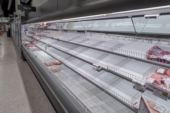epa12675746 A Publix supermarket's depleted meat shelves as the Atlanta area prepares for the effects of a predicted large winter storm in Decatur, Georgia, USA, 23 January 2026. The winter storm ...