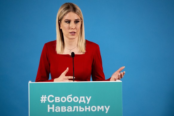Lyubov Sobol, ally of Russian opposition leader Alexei Navalny, speaks during her conference via videoconference in Moscow, Russia, Tuesday, Jan. 26, 2021. Allies of jailed Russian opposition leader A ...