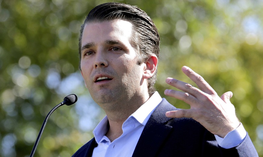 FILE - In this Nov. 4, 2016, file photo, Donald Trump Jr. campaigns for his father Republican presidential candidate Donald Trump in Gilbert, Ariz. Trump has retained a New York-based lawyer to repres ...