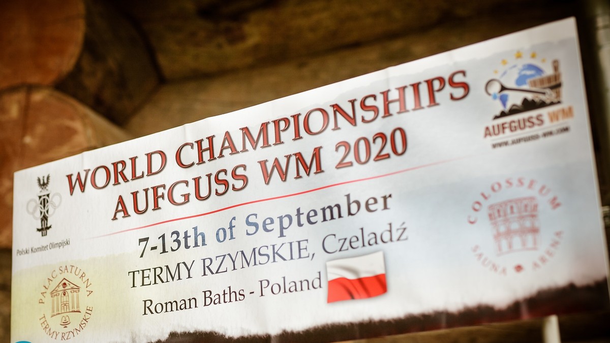 Werbung für die nächste Ausgabe der Aufguss-WM 2020 in Polen.