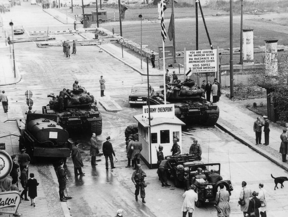 Undated photo of the first guard house at Checkpoint Charlie in Berlin. On the 39th anniversary of the construction of the Berlin wall August 13, 1961, a copy of the guard house was inaugurated where  ...