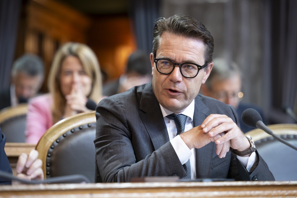 Benedikt Wuerth, Mitte-SG, spricht waehrend der Sommersession der Eidgenoessischen Raete, am Dienstag, 28. Mai 2024 im Staenderat in Bern. (KEYSTONE/Anthony Anex)