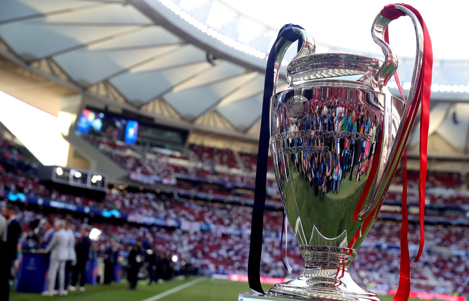 epa07618388 A view of the trophy prior to the UEFA Champions League final between Tottenham Hotspur and Liverpool FC at Wanda Metropolitano stadium in Madrid, Spain, 01 June 2019. EPA/JUANJO MARTIN