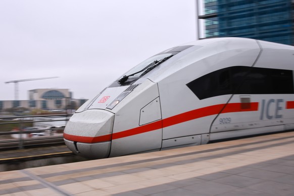 epa11991869 A Deutsche Bahn (DB) ICE train departs Berlin Central Station in Berlin, Germany, 27 March 2025. The Deutsche Bahn AG held its annual results press conference on 27 March 2025. EPA/CLEMENS ...