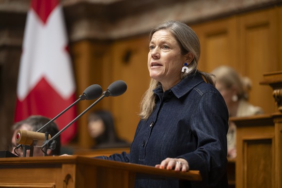 Nationalraetin Florence Brenzikofer, GP-BL, spricht waehrend der Wintersession der Eidgenoessischen Raete, am Donnerstag, 11. Dezember 2025 im Nationalrat in Bern. (KEYSTONE/Anthony Anex)