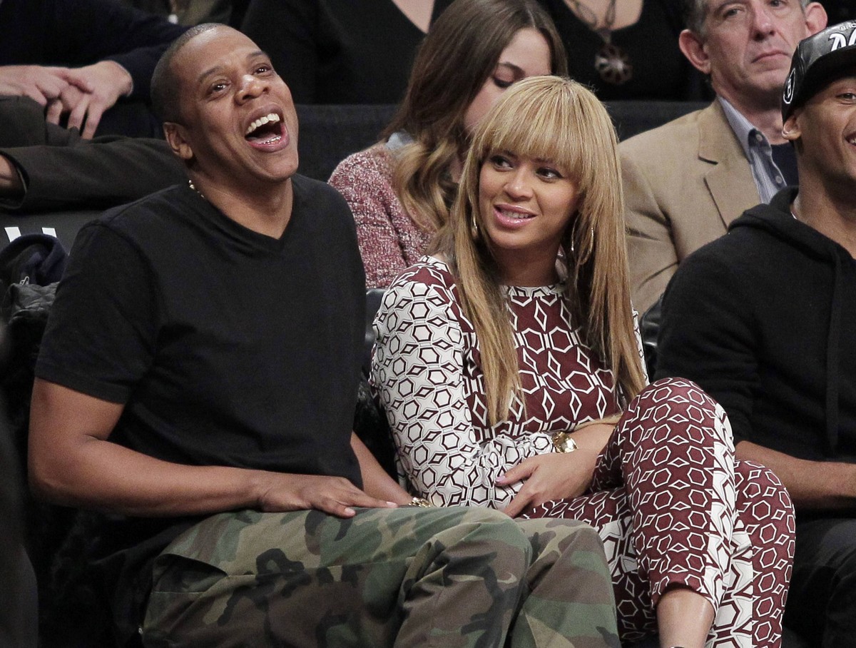 Jay-Z and Beyonce Knowles watch the Brooklyn Nets play the Toronto Raptors in the first regular season game ever for the Nets at the Barclays Center in New York City on November 3, 2012. PUBLICATIONxI ...