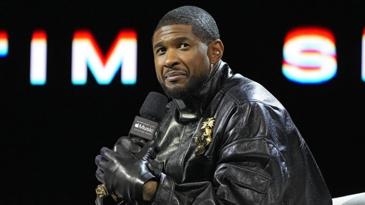 Usher, durant la conférence de presse du «Super Bowl 58 NFL football game».