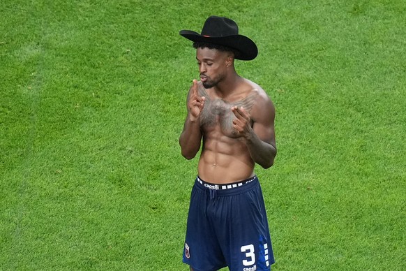 Cape Verde's Diney Borges (3) celebrates advancing during the World Cup Group H soccer match between Cape Verde and Saudi Arabia in Houston, Friday, June 26, 2026. (AP Photo/Eric Gay)
Diney Borge ...