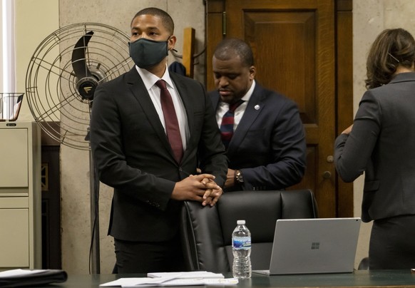 Actor Jussie Smollett appears at his sentencing hearing at the Leighton Criminal Court Building, Thursday, March 10, 2022, in Chicago. (Brian Cassella/Chicago Tribune via AP, Pool)
Jussie Smollett