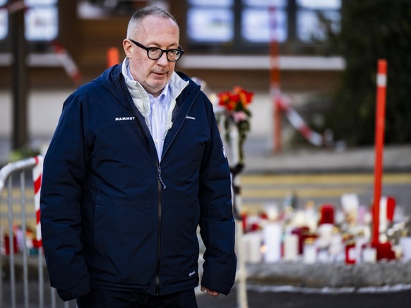 Nicolas Feraud, Mayor of Crans-Montana, reacts near the area where a unidentified origin fire broke out at the Le Constellation bar and lounge leaving people dead and injured, during New Years celebr ...