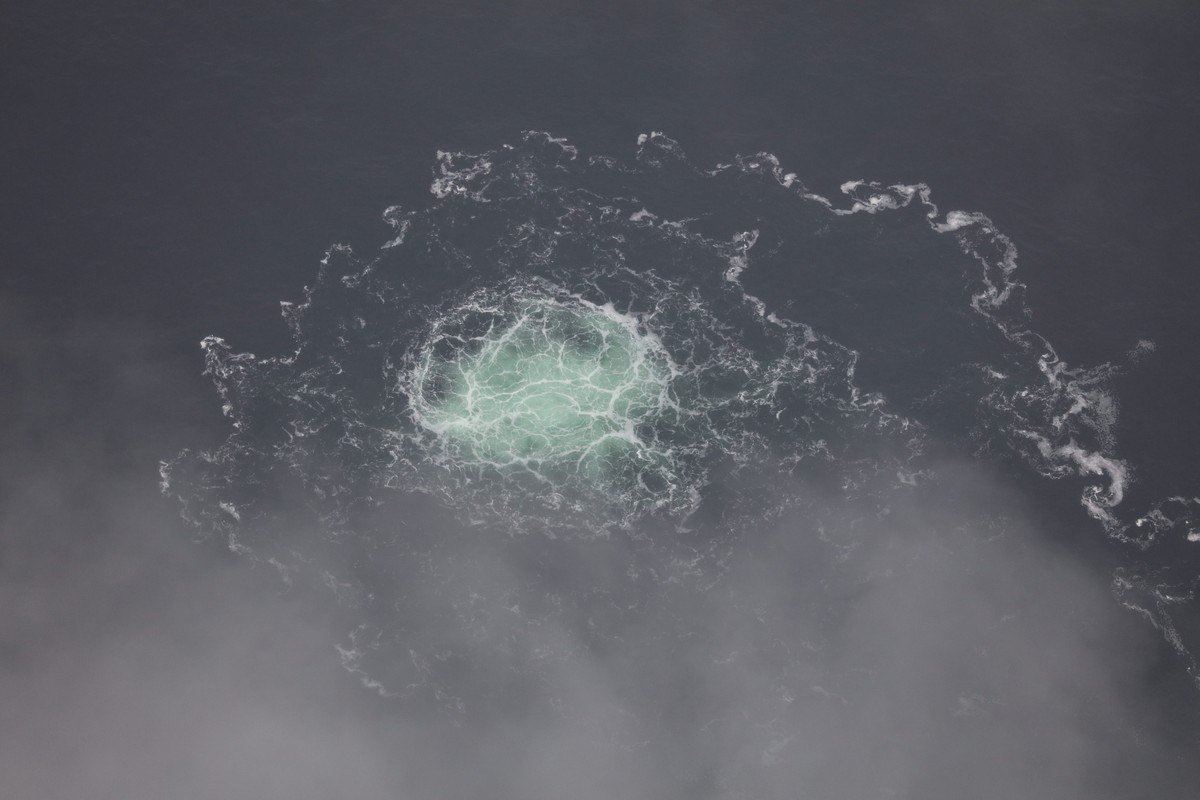 FILE - In this picture provided by Swedish Coast Guard, a leak from Nord Stream 2 is seen, on Sept. 28, 2022. Germany's top security official says she hopes prosecutors will find sufficent eviden ...