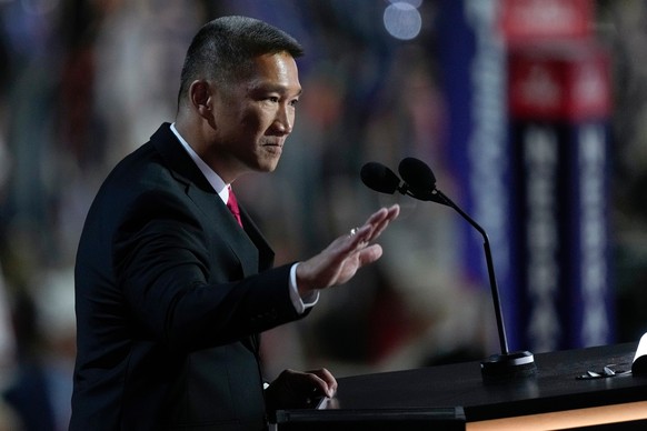 FILE - Hung Cao speaks during the Republican National Convention, July 16, 2024, in Milwaukee. (AP Photo/Matt Rourke, file)
Pentagon Navy Secretary