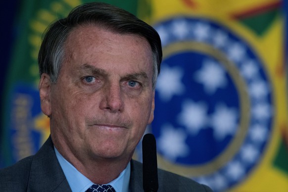 epa09210513 President of Brazil Jair Bolsonaro participates in the launching ceremony of the Los Gigantes de lo Alfalto program, in Brasilia, Brazil, 18 May 2021. Former Brazilian Foreign Minister Ern ...