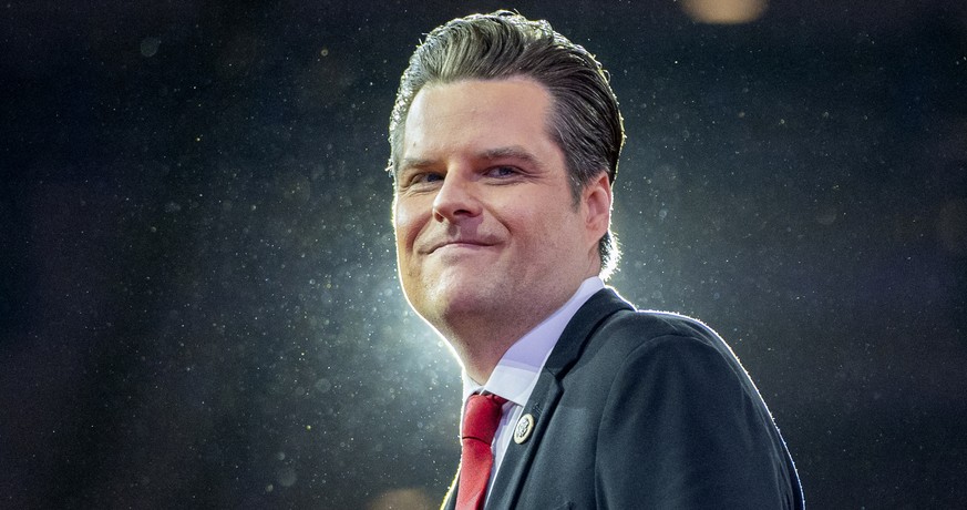 FILE - Rep. Matt Gaetz, R-Fla., departs after speaking during the Conservative Political Action Conference, CPAC 2024, at the National Harbor, in Oxon Hill, Md., Feb. 23, 2024. (AP Photo/(AP Photo/Ale ...