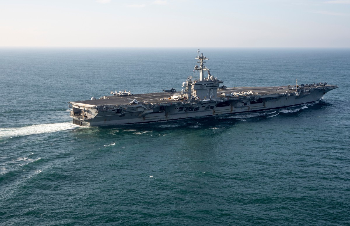 FILE - The USS George Washington aircraft carrier is pictured off the coast of Argentina, May 30, 2024.(AP Photo/Victor R. Caivano, File)
Iran US Aircraft Carrier