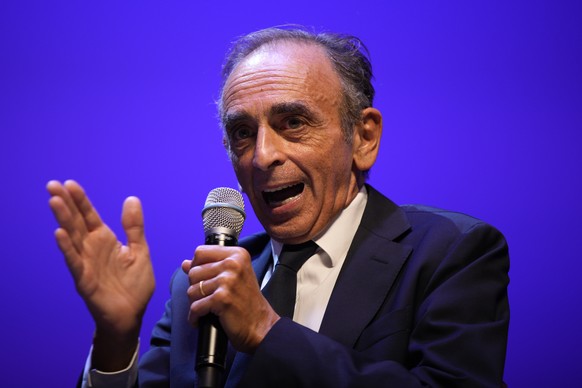 Eric Zemmour speaks as he launches his latest book Friday, Sept. 17, 2021 in Toulon, southern France. Provocative anti-immigration commentator Eric Zemmour is drawing national attention in France as h ...