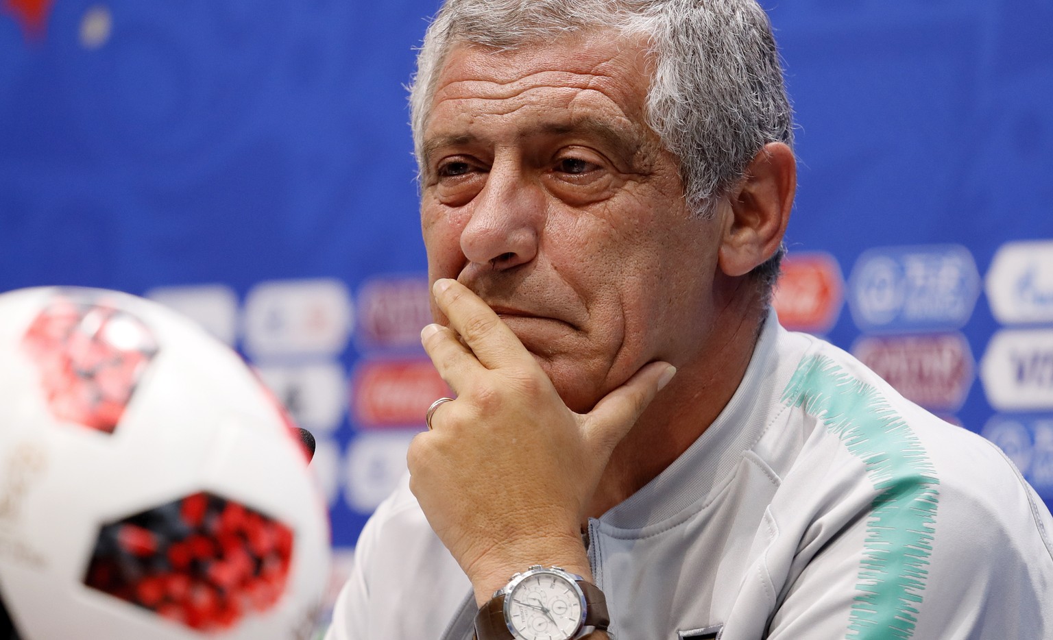 epa06850504 Portugal head coach Fernando Santos during a press conference at Fisht Stadium in Adler Sochi, Russia, 29 June 2018. Uruguay will face Portugal in their FIFA World Cup 2018 round of 16 soc ...