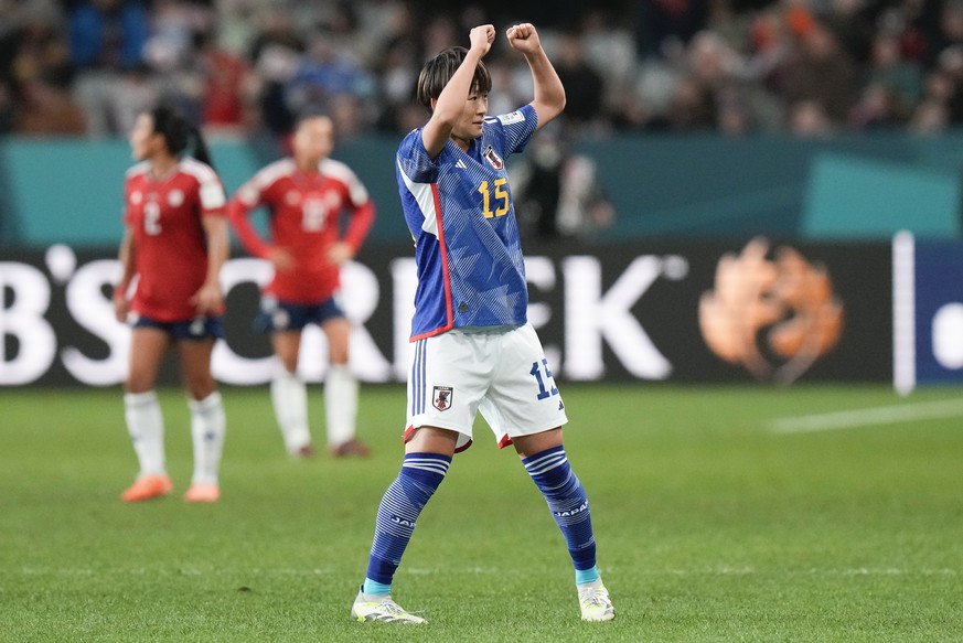 Japan&#039;s Aoba Fujino reacts after scoring her team&#039;s second goal during the Women&#039;s World Cup Group C soccer match between Japan and Costa Rica in Dunedin, New Zealand, Wednesday, July 2 ...